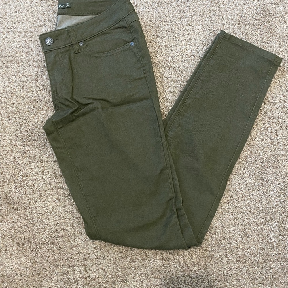 Prana W 4/27 Olive Green Skinny Jeans